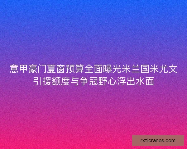 意甲豪门夏窗预算全面曝光米兰国米尤文引援额度与争冠野心浮出水面 意甲豪门夏窗预算全面曝光米兰国米尤文引援额度与争冠野心浮出水面